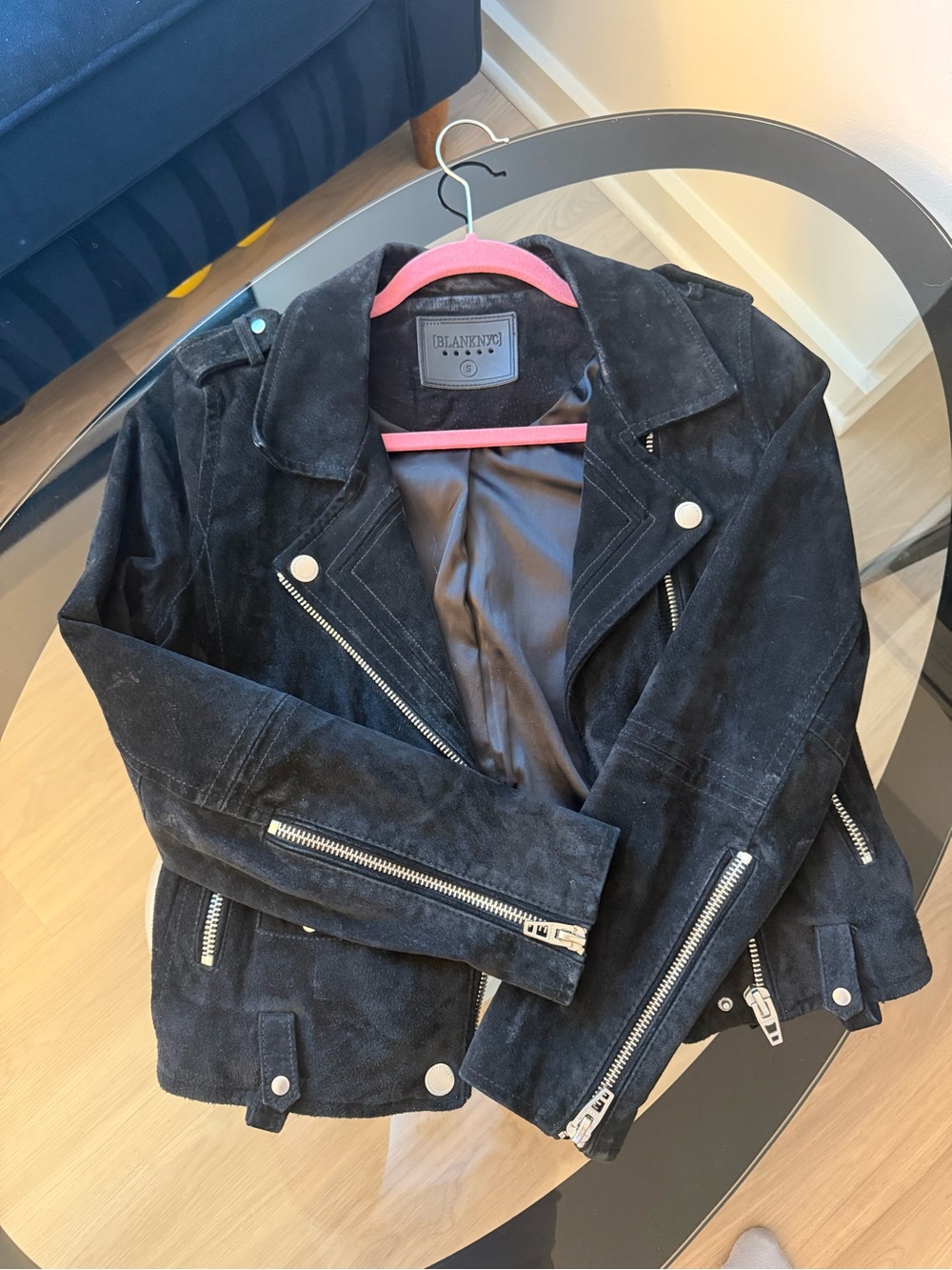 Blank NYC Black Suede Moto Jacket with Silver Hardware
